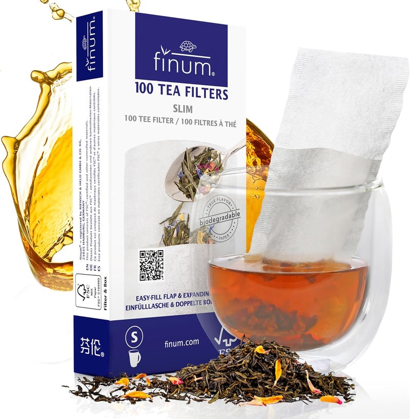 Finum 100 Count Slim Disposable Tea Filters - Biodegradable and Chlorine-Free - Image 1
